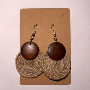 Handmade Jute Rope and Wood Disc Earrings |  Unique Eco Friendly Boho Earrings |  Bold Statement Dangle Earrings | Gift for Her