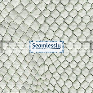 Puede incluir: Un patrón sin costuras con un diseño repetitivo de formas escamosas de color gris claro. El patrón tiene una apariencia texturizada, con contornos grises más oscuros que definen cada escama. El texto "Seamlessly PATTERNS HUB" se muestra en una pancarta azul y blanca.