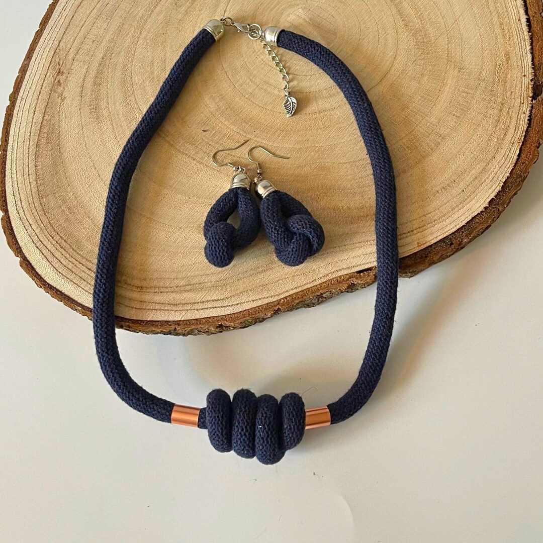 The Macrame Barrel Knot Necklace With Copper Tubes and Matching ...