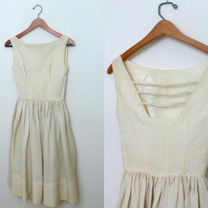 1960s GOLD vintage Fit & Flare Lurex Metallic Open Back Party Dress XS