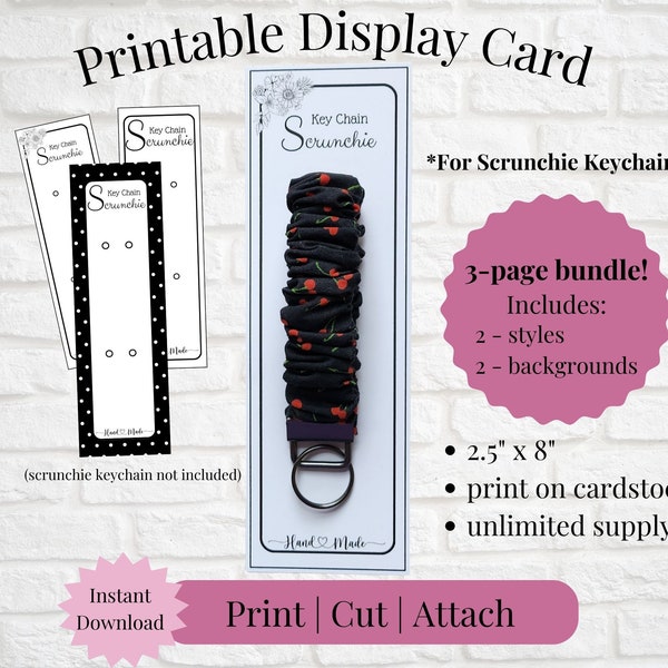 Printable Display Card for Scrunchie Keychain Fob Wristlet | Instant Download | Print, Cut & Attach to Handmade Item