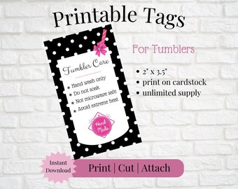 Printable Tag/Care Card for Tumbler or Bottle | Instant Download | Print, Cut & Attach to Item | Craft Show | Small Business | Craft Fair