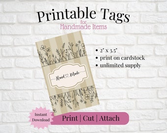Printable Tag/Card for Handmade Products | Instant Download | Print, Cut & Attach to Item | Craft Show | Small Business | Craft Fair