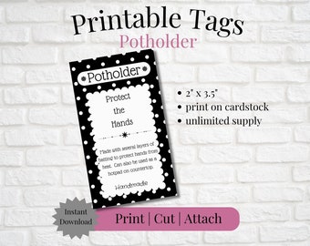 Printable Tag/Care Card for Potholder | Instant Download | Print, Cut & Attach to Handmade Item | Craft Show | Gifting | Small Business