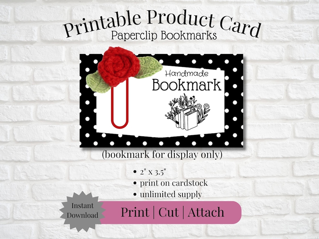 Printable Tag/packaging/card for Paperclip Bookmark Instant Download