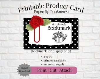 Printable Tag/Packaging/Card for Paperclip Bookmark | Instant Download | Print, Cut & Attach to Handmade Item | Craft Show | Small Business