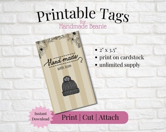 Printable Tag/Card for Handmade Beanie | Instant Download | Print, Cut & Attach to Item | Craft Show | Small Business | Craft Fair