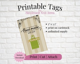 Printable Tag/Card for Handmade Knit Item | Instant Download | Print, Cut & Attach to Item | Craft Show | Small Business | Craft Fair