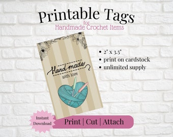 Printable Tag/Card for Handmade Crochet Item | Instant Download | Print, Cut & Attach to Item | Craft Show | Small Business | Craft Fair