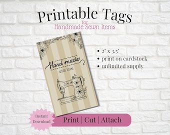 Printable Tag/Card for Handmade Sewn Items | Instant Download | Print, Cut & Attach to Item | Craft Show | Small Business | Craft Fair