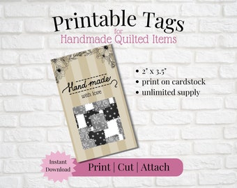 Printable Tag/Card for Handmade Quilted Items | Instant Download | Print, Cut & Attach to Item | Craft Show | Small Business | Craft Fair