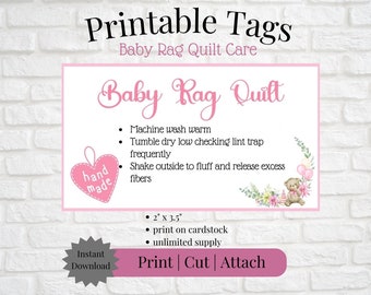 Printable Tag/Care Card for Baby Rag Quilt Pink | Instant Download | Print, Cut & Attach to Handmade Item | Craft Show | Small Business