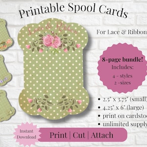 Printable Spool Card for Lace and Ribbon | Junk Journal | Instant Download | Print, Cut & Attach to Item | Craft Show | Small Business