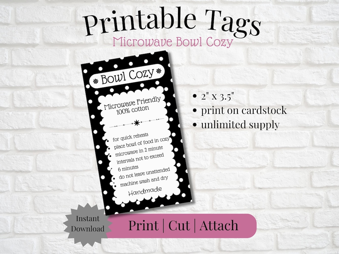 Printable Tag/care Card for Microwave Bowl Cozy | Instant Download ...