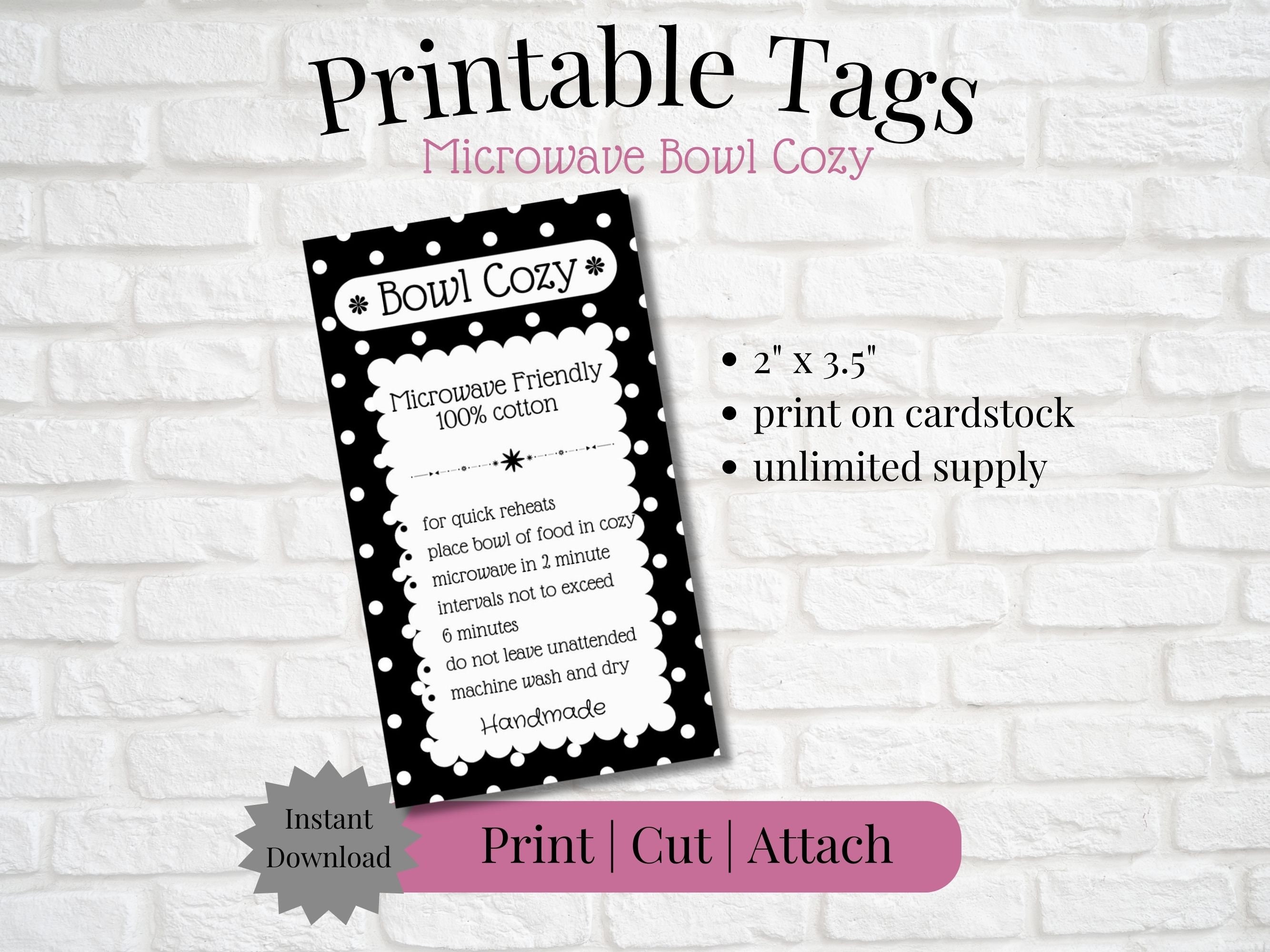 Printable Tag/care Card for Microwave Bowl Cozy | Instant Download ...