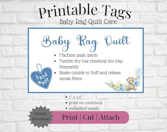 Printable Tag/Care Card for Baby Rag Quilt Blue | Instant Download | Print, Cut & Attach to Handmade Item | Craft Show | Small Business