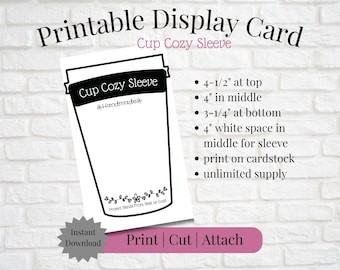 Printable Card for Coffee Sleeve Cozy | Cup Shaped | Instant Download | Print, Cut & Attach to Handmade Item | Craft Show | Gifting