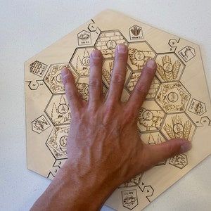 2-6 Player MINI TRAVEL Settlers Board UNPAINTED wood board w/Center Number Tokens & Ports Laser Cut Engraved (Wood Settlers Game)