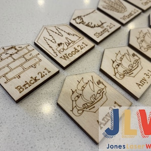 Settlers Wood PORT Pieces harbor pieces in 4 OPTIONS: Original Style/Size Unpainted Hand painted Laser Engraved or Blank. Replacement ports
