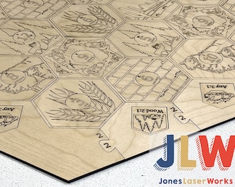 2-6 Player Custom Settlers Board UNPAINTED wood board w/Center Number Tokens & Ports Laser Cut Engraved (Wood Settlers Game)