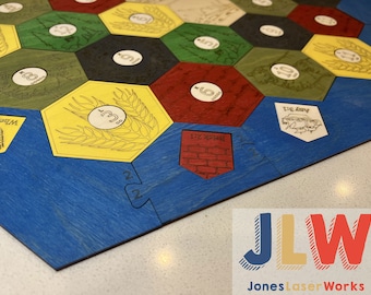 Tablero de juego de colonos de madera coloreada: cortado con láser, grabado, para 2 a 6 jugadores