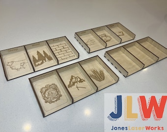 Settlers Card Holder Trays for US Game Deck Card Size Cards- Card Organizer original game cards and our custom cards- Laser Cut Engraved