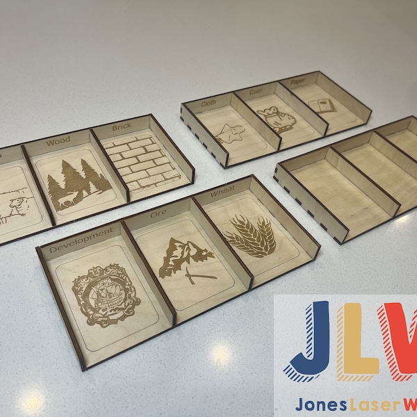 Settlers Card Holder Trays for US Game Deck Card Size Cards- Card Organizer original game cards and our custom cards- Laser Cut Engraved