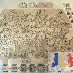 2-6 Player Custom Seafarers Board UNPAINTED wood board w/Center Number Tokens & Ports Laser Cut Engraved (Wood Settlers and Seafarers Game)