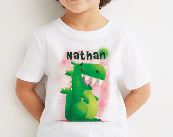 Watercolour Drawing Dinosaur T-Shirt | Personalised Childrens T-Shirts