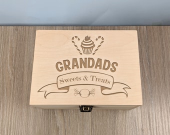 Grandad's Sweets & Treats Box | Engraved Latch Box | Personalised Pine Wood Box
