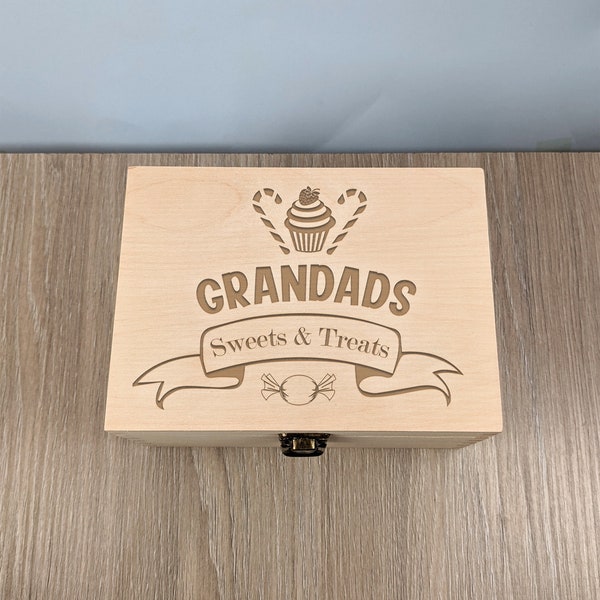 Grandad's Sweets & Treats Box | Engraved Latch Box | Personalised Pine Wood Box