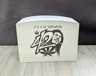 Engraved Money Box Adults | Weed Humor - It's 420 Somewhere | Bob Marley inspired