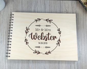 Engraved Wooden Cover Photo Book | Memories/Anniversary/Wedding | Mr & Mrs