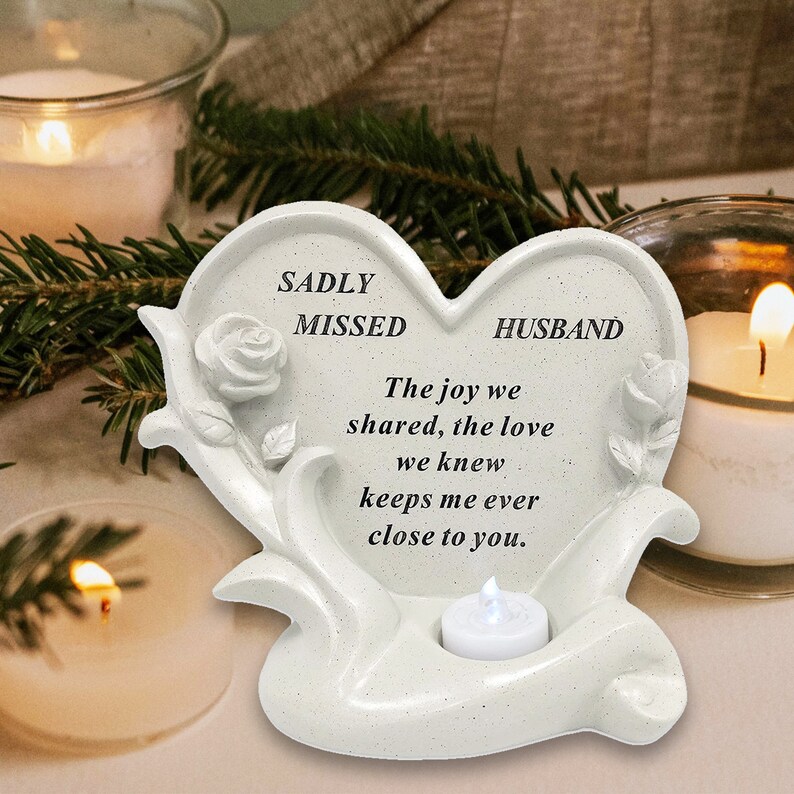 Husband Grave Memorial Ornament Heart Plaque with Flickering Etsy