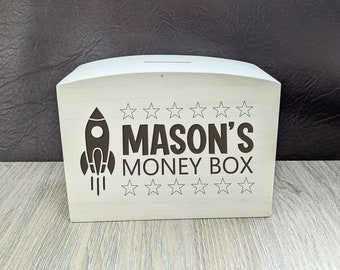 Engraved Money Box Childrens | Space Fund Rockets and Stars