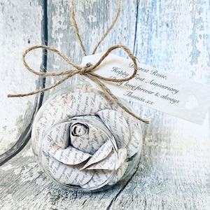 Primo anniversario di carta Rosa di carta di cotone personalizzata in globo di vetro, regalo per il primo anniversario di matrimonio, regalo per lui e per lei, regalo per coppia