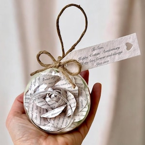 Gepersonaliseerde katoenroos, cadeau 2e huwelijksverjaardag, traditioneel cadeau voor man en vrouw