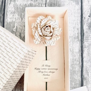 Personalised Cotton Rose and Box, Cotton Second Wedding Anniversary Gift For Him and Her, Gift For Couple, 2nd Anniversary Gift image 1