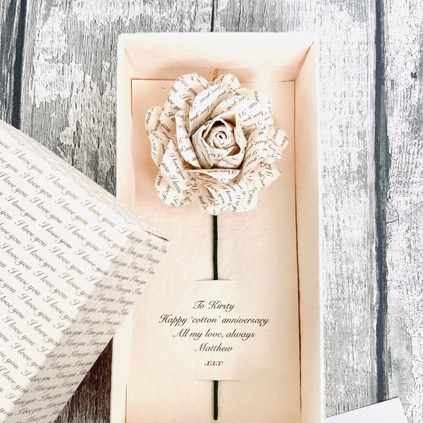 Personalised Cotton Rose and Box, Cotton Second Wedding Anniversary Gift For Him and Her, Gift For Couple, 2nd Anniversary Gift