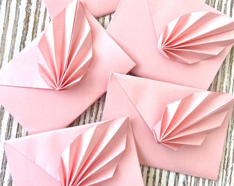 Miniature Envelope Leaf Design, Small Little Greeting Cards, Wedding Envelopes, Thank You Note Cards, Pink Tiny Envelopes, Wedding Favours
