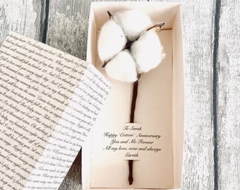 Personalised Natural Dried Cotton Flower in Gift Box – Second Wedding Anniversary Gift for Wife