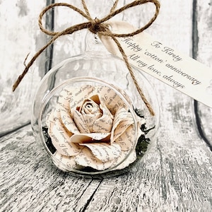 Buy Second Cotton Anniversary Personalised Cotton Rose in Glass