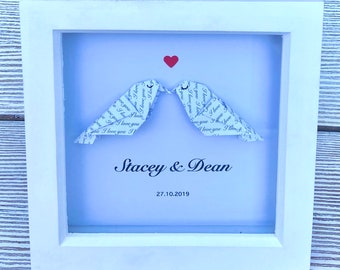 Personalised Love Bird Origami Box Frame, Gift for Him and Her, Birthday Gift, Gift for Couple, First Anniversary Gift, Valentine’s Day Gift