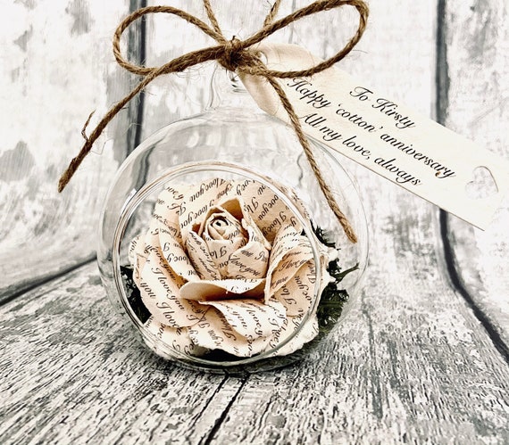 Second Cotton Anniversary Personalised Cotton Rose in Glass Globe 2nd Wedding Anniversary Gift Him Her and Couple Valentine s Day Gift Etsy