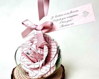 Personalised Pink Rose Gift for Mum – Handmade Mothers Day Flower Keepsake