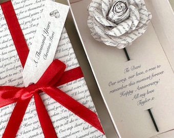 Song Lyrics Cotton Rose - Second Anniversary Gift - First Dance Keepsake - Wedding Song Memory Present for Him and Her