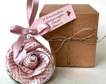 Personalised First Mothers Day Gift for New Mom – Handmade Pink Rose in Glass Globe Keepsake