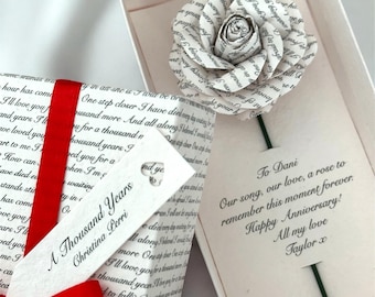 Personalised Wedding Song Lyrics Rose and Box – 4th Anniversary Gift for Him and Her