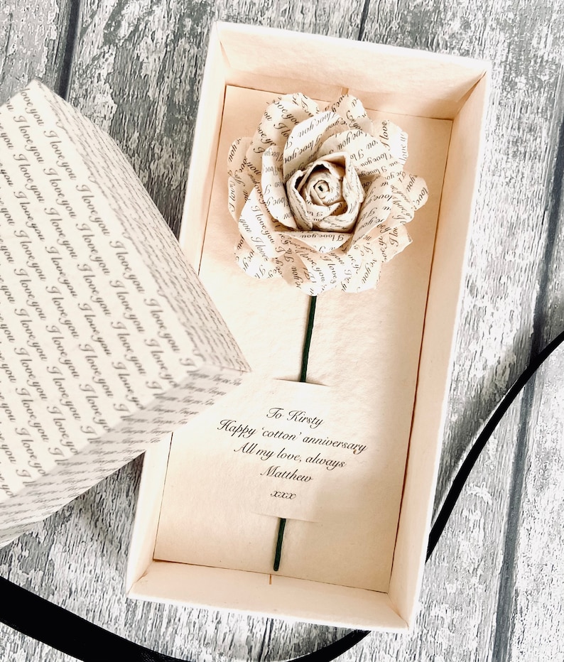 Personalised Cotton Rose and Box, Cotton Second Wedding Anniversary Gift For Him and Her, Gift For Couple, 2nd Anniversary Gift image 6