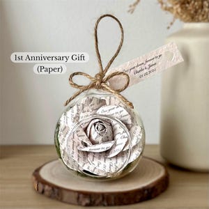 結婚1周年記念ギフト – ガラス球型紙入りパーソナライズローズ – 手作り記念日記念品